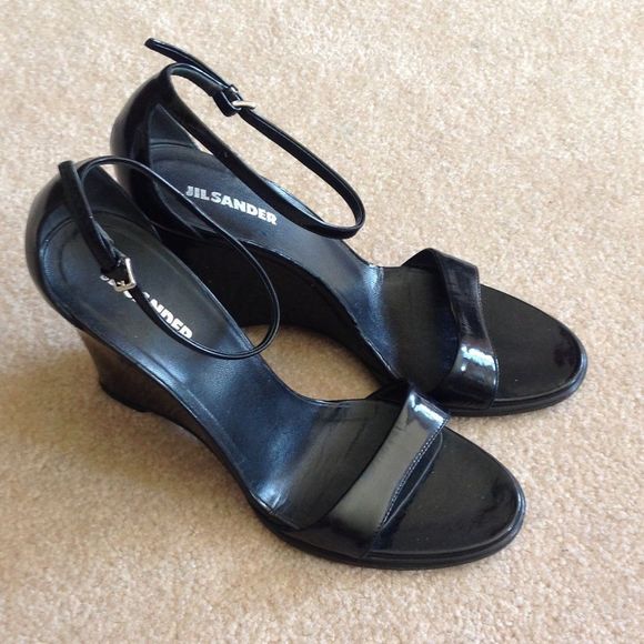 Jil Sander Black Patent Leather Wedge Sandals 8 - Picture 9 of 13
